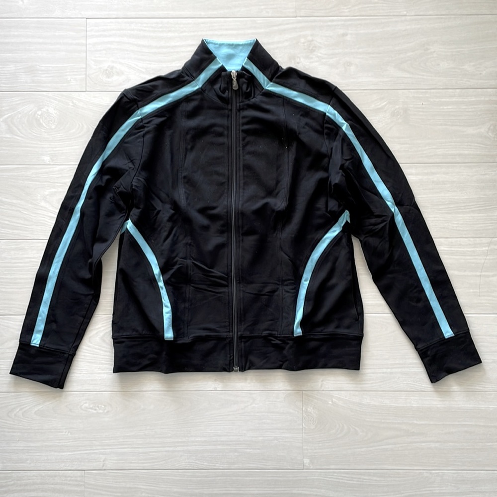 Talbots Black and Sky Blue Stretch Cotton Activewear Jacket